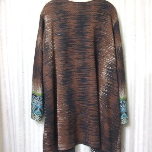 SUSAN GRAVER TURQUOISE & BROWN LONG JACKET - Picture 2 of 6